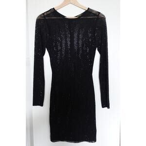 Valiant Paris Dress Womens Medium Black Sequin Mesh Sheer Mini Party Sexy France
